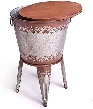 המבטא שולחן צד | מגולוון כפרי שולחן | מתכת אחסון העות ' מאנית עץ כיסוי עם מעמד| משק עיצוב אחסון ספסל עם L
